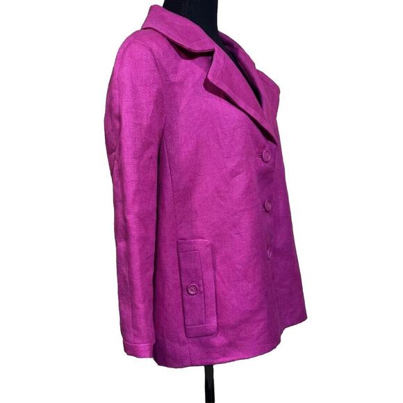 Talbots Linen Blazer Women Size 16 Petite Pink Office Lined Barbiecore - Picture 2 of 10